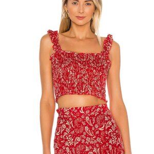 coolchange Red Smocked Ruffle Crop Top (S)